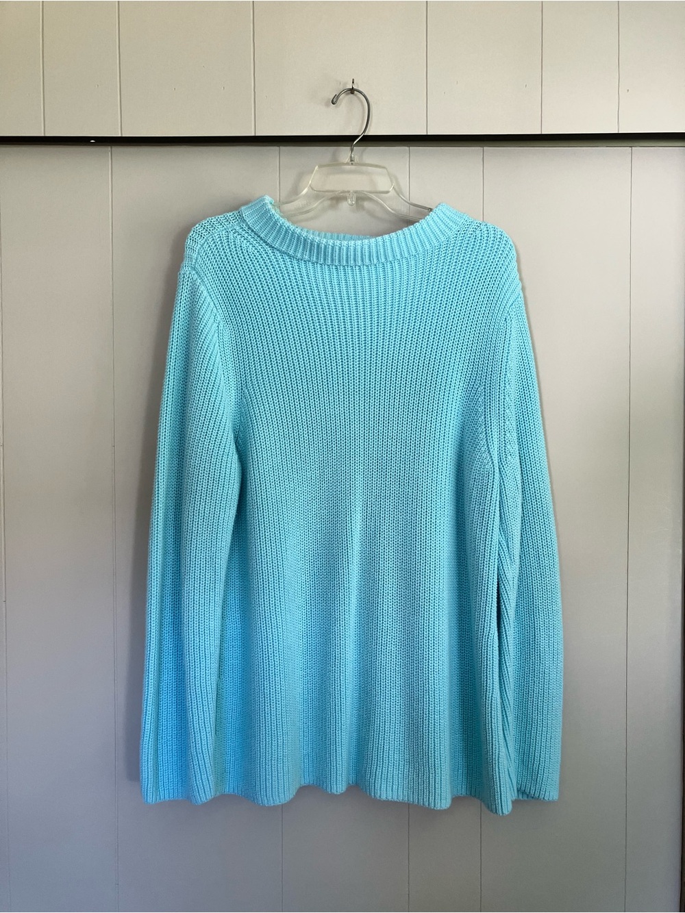 Talbots Light Aqua Crewneck Knit Sweater 100% Cotton Heavyweight